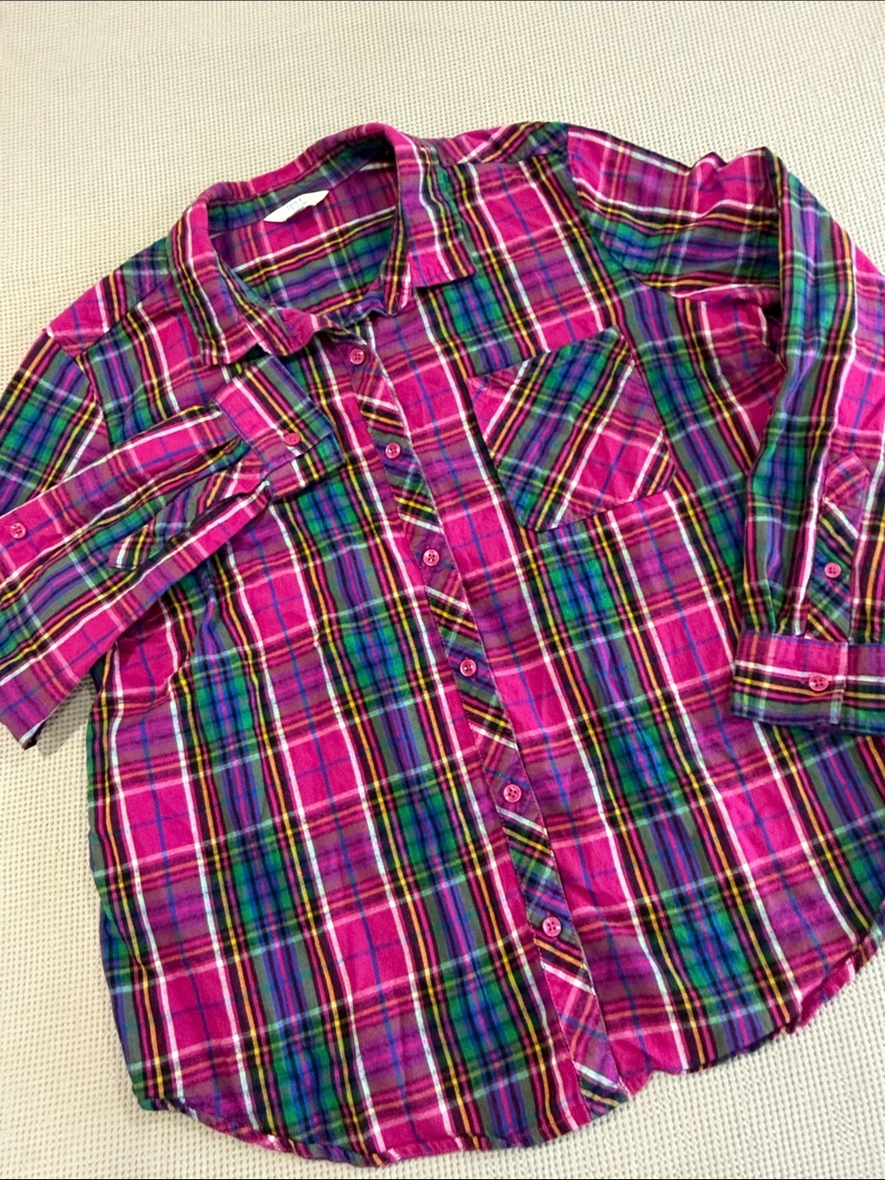 Time and Tru Fuchsia Plaid Button-Down Shirt